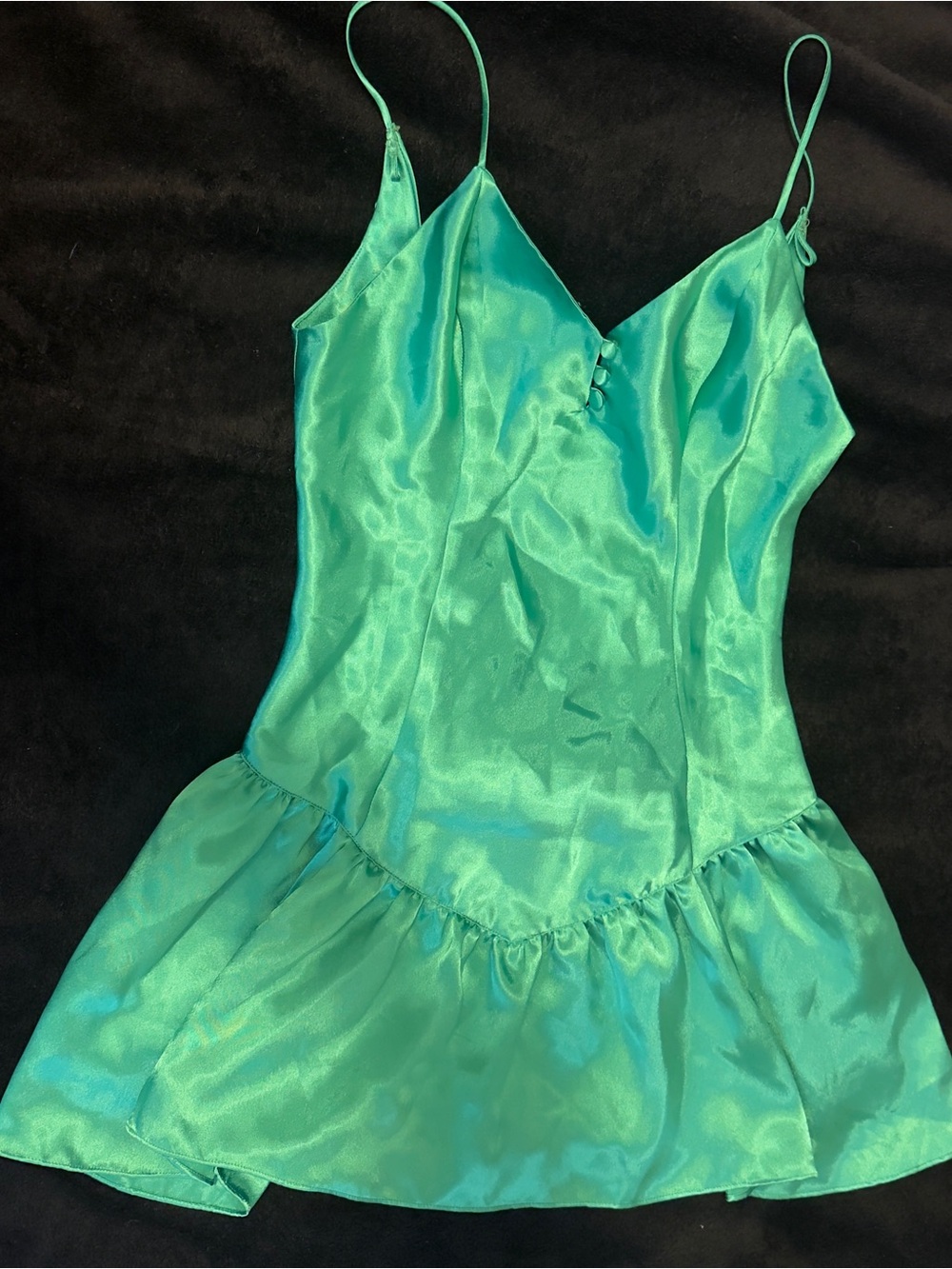 Satin Teal Slip night  Dress with Ruffle Hem